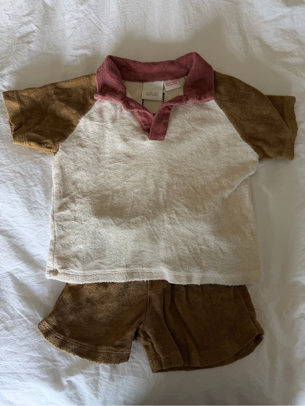 Zara Kids Terry Cloth Colorblock Polo & Shorts Set — 18M / 86 cm
